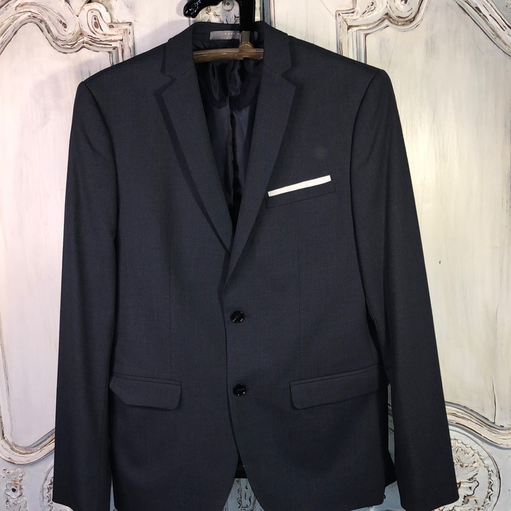 Zara Man Blue Two Button Front Closing Sport Coat with Built In Pocket Square - Picture 1 of 11